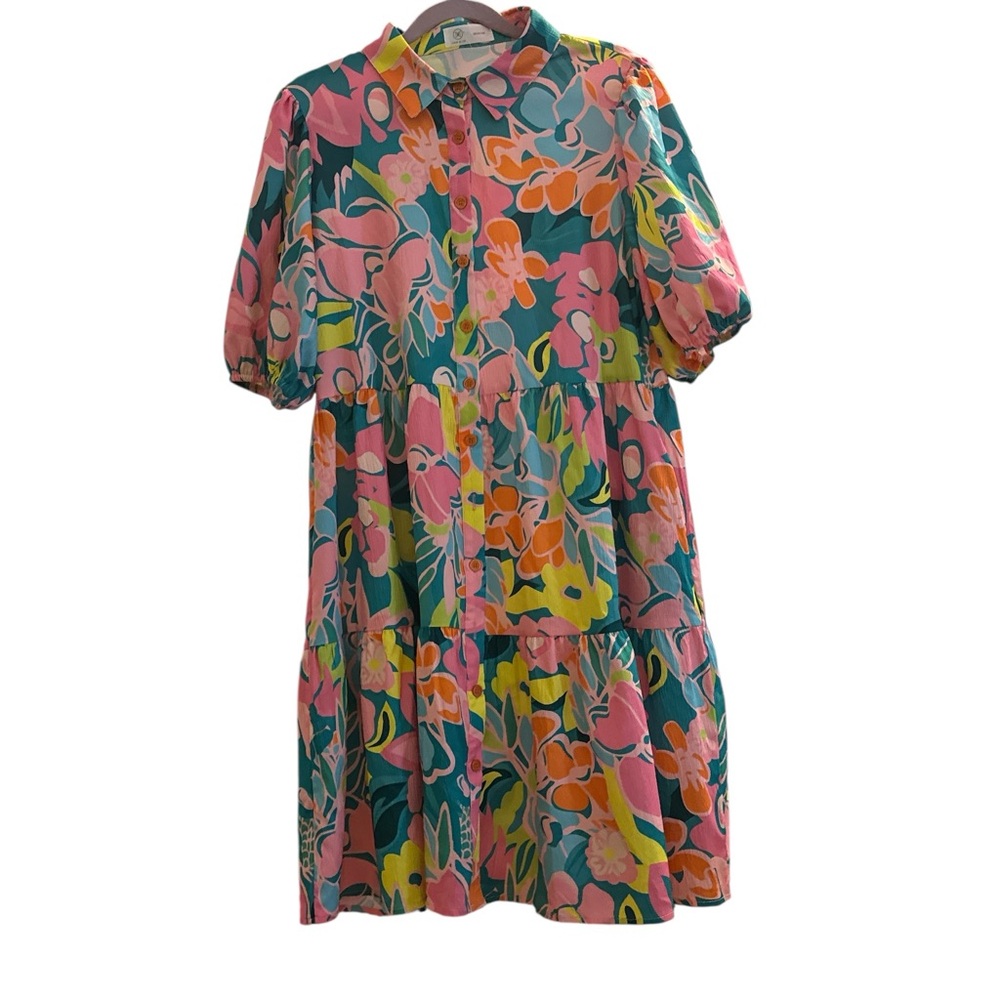 Floral Midi Dress in Pink and Green